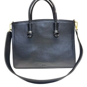Fossil Black Leather Satchel with Gold Hardware